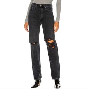 Agolde Jeans Womens 27 90's High Rise Straight Crop Black Distressed Relaxed